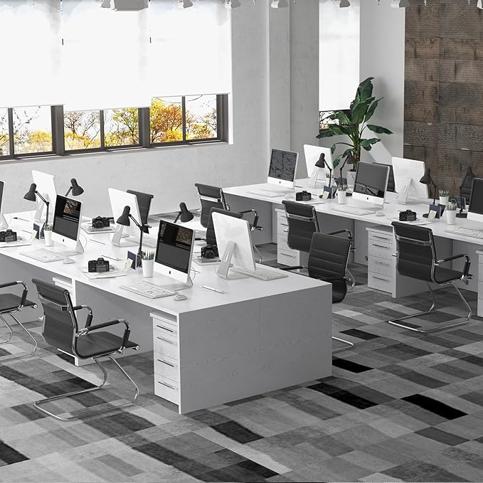 Black Office Desk Chair No Wheels Set of 8 PU Leather Computer Chairs Mid Back Guest Chairs for School Reception Conference Waiting Room, Black