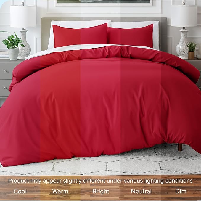 Bare Home Bedding Duvet Cover Extra Long Size - Premium 1800 Super Soft Collection - Lightweight, Cooling Duvet Cover - Soft Breathable Bedding (Twin/Twin XL, Red)