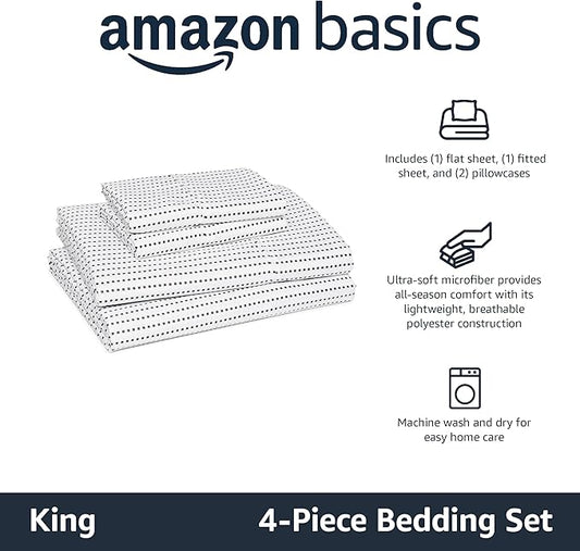 Amazon Basics Lightweight Microfiber 4-Piece Bed Sheet Set, Plum, Printed, King