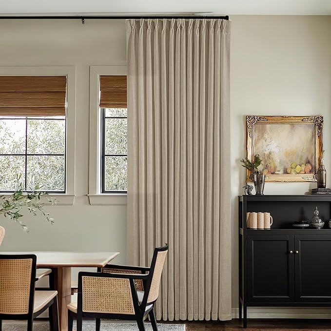 Pinch Pleated Linen Curtains 102 Inches Long 2 Panels Set for Living Room Bedroom Farmhouse Burlap Back Tab Pinch Pleat Drapes Ceiling Floor Window Curtains 102 Inch Length Gray Beige Tan Neutral