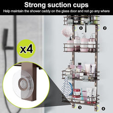 Orimade Over the Door Shower Caddy Adjustable 5 Tier Bronze,Bathroom Hanging Organizer Shelf Rustproof with 4 Hooks,Shower Basket with Soap Holder and Suction Cup