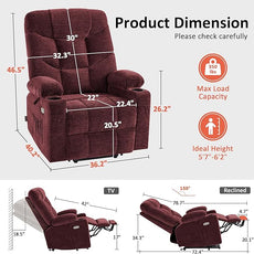 MCombo Power Lift Recliner Chair with Extended Footrest for Elderly People, Fabric 7283 (Burgundy, Large)