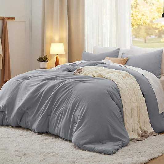 Bedsure Twin/Twin XL Comforter Set, Grey Soft Prewashed Bedding for All Seasons, 2 Pieces GentleSoft™ Warm Down Alternative Bed Set, 1 Lightweight Comforter (68"x88") and 1 Pillowcase (20"x26")