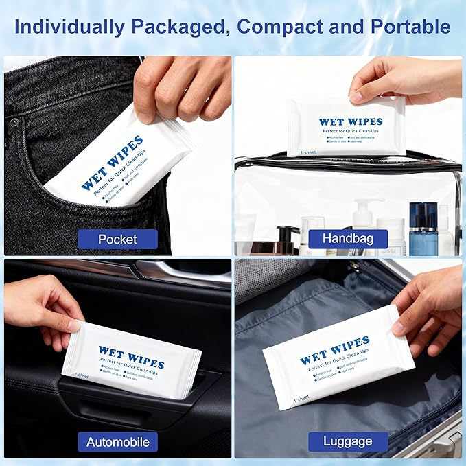 Individually Wrapped Wet Wipes, Wet Wipes For Hands Bulk, Easy To Carry, Quick To Clean Hands, Suitable For Restaurants, Barbecues, Travel, Weddings, Homeless People (200-PACK)