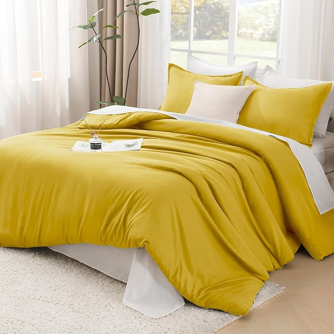 Litanika Comforter Set, Lightweight Solid Bedding Comforter Set, Fluffy Down Alternative Bed Set, Mustard Yellow, Twin/Twin XL