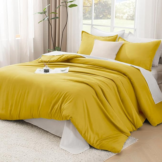 Litanika Comforter Set, Lightweight Solid Bedding Comforter Set, Fluffy Down Alternative Bed Set, Mustard Yellow, Twin/Twin XL
