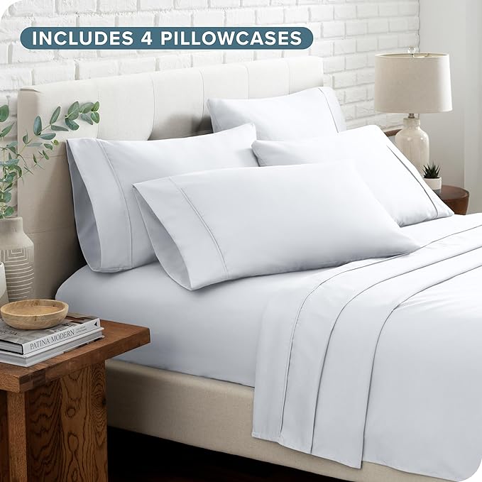 Bare Home Hotel Luxury Cal King Sheet Set, Extra Soft, 6 Piece Set, Deep Pockets, Easy Fit, Cooling & Breathable, Wrinkle, Fade, Stain Resistant, Includes 4 Pillowcases (California King, White)