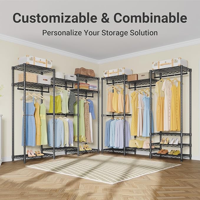 VIPEK V5 Medium Portable Closet Wardrobe Heavy Duty Clothes Rack, Freestanding Closet Metal Clothing Rack with 4 Hang Rods & 8 Shelves, Adjustable Custom Closet Rack, 56.7" Lx15.7 Wx76.4 H, Black