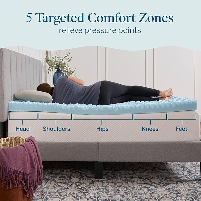 LUCID 3 Inch Gel Memory Foam Mattress Topper, Full size – 5 Zones – Cooling Gel Infusion – CertiPur Certified Foam