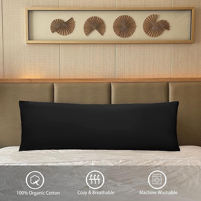 iMaylex Soft 100% Egyptian Cotton Zipper Pillow Case, Cozy and Lightweight Pillowcase, Easy Care, Black, Body, 20" x 54"