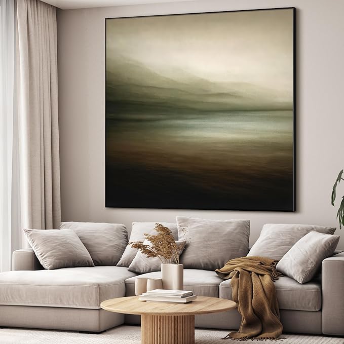 46"x46" XL Framed Wall Art - Tranquil Horizon Landscape Minimalist Misty Lake Scene (Frame Assembly Required)