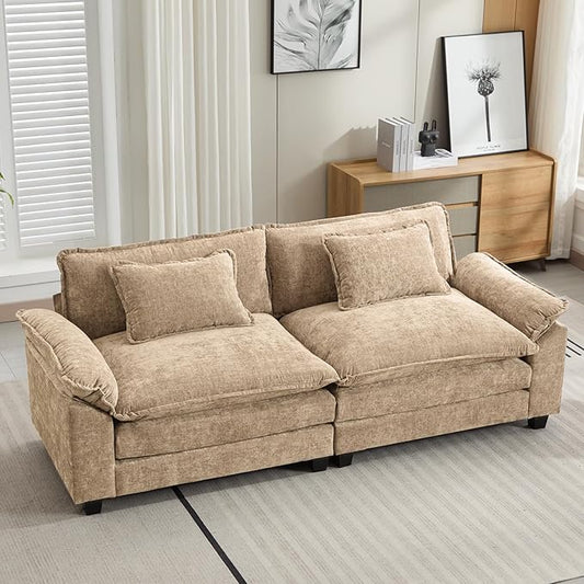 86" Modular Sectional Sofa, Comfy Cloud Couch Sectional Sofa, Chenille Sofa Sleeper Deep Seat Sofa with Throw Pillows for Living Room (Khaki, 86"- Loveseat)