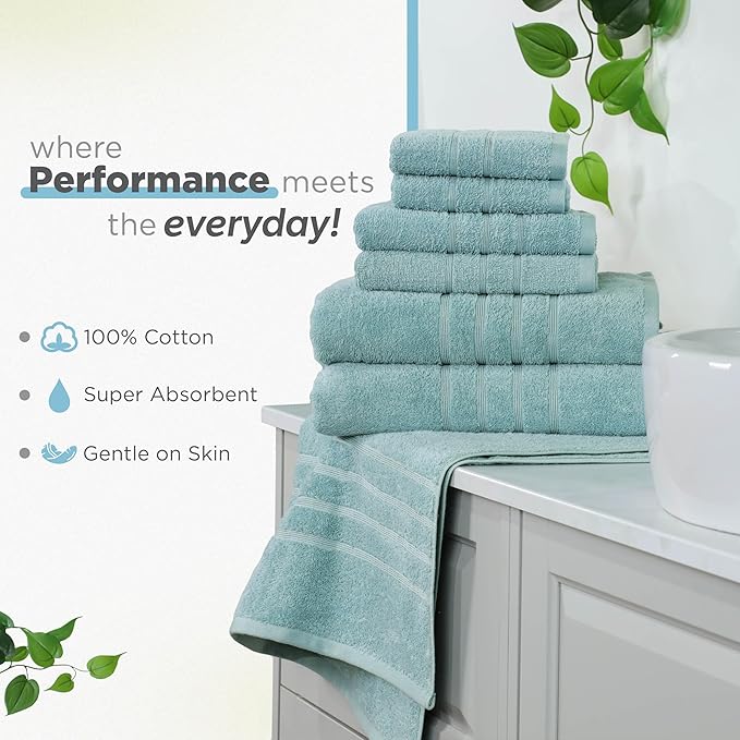 Martex 6-Piece Towel Set – Ultimate Performance – 100% Cotton – 2 Bath Towels – 2 Hand Towels – 2 Wash Cloths – Versatile – Low-Linting – Supersoft & Absorbent Bathroom Set – Easy Care – Mineral