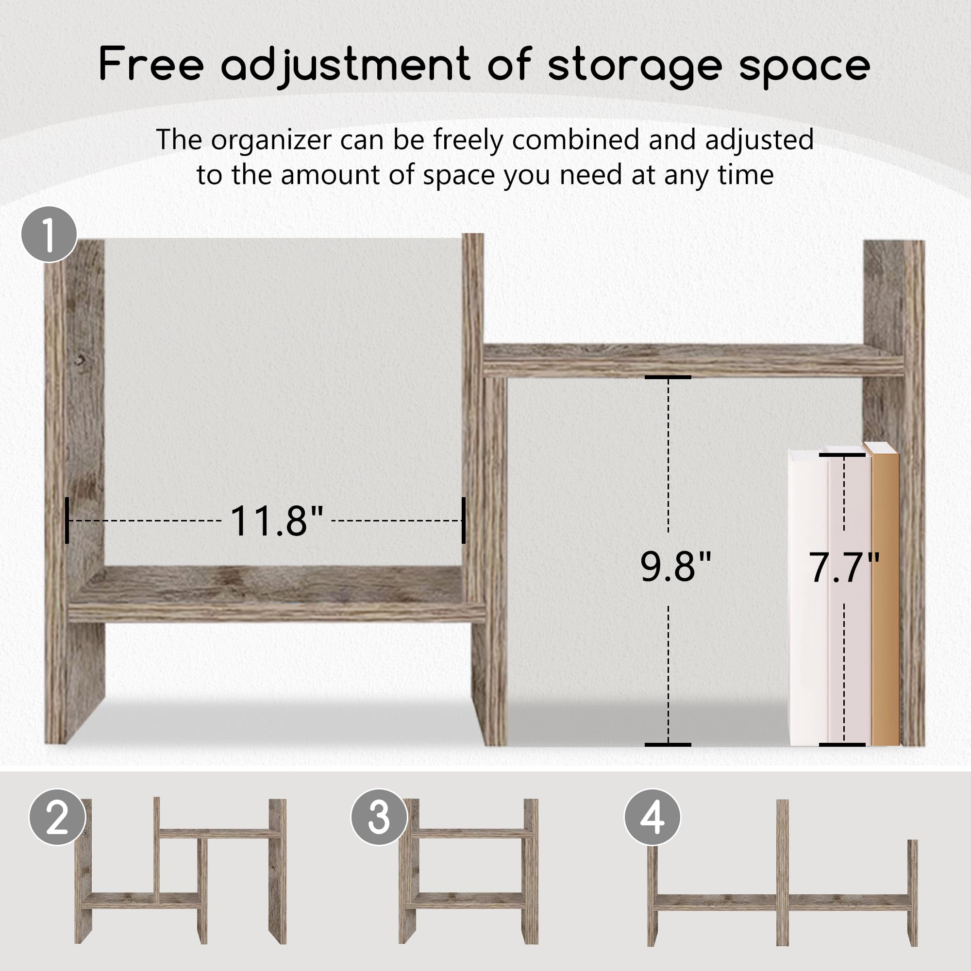 Jerry & Maggie Desktop Organizer Office Storage Rack Adjustable Wood Display Shelf Free Style Double H, Multi-Functional Mini Bookshelf for Desk Natural Stand (Violet) Dormly