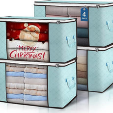 Budding Joy 90 L Large Storage Bags, 4 Pack Clothes Storage Bins Foldable Closet Organizer Storage Containers Storage and Organization for Clothes, Blanket, Comforters, Bed Sheets, Pillows (Blue)