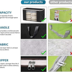 Large Storage Bags, 4 Pack Clothes Storage Bins Foldable Closet Organizers Storage Containers with Durable Handles Thick Fabric for Blanket Comforter Clothing Bedding 90 L (Black)