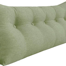 11 lbs Thickened Headboard Pillow Wedge Pillow Headboard Reading Pillow Bed for Comfortable Backrest Reading Triangular Pillow with Side Pocket for Sitting in Bed Cotton Linen Green Queen