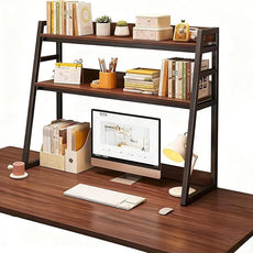 2-Tier Desktop Bookshelf, Wood Hutch Shelf Organizer, 29.9 x 12.6 x 35.4 inches, Study Room Storage Rack (Black, 37 * 12 * 35in)
