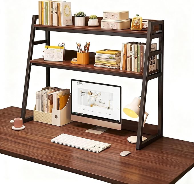 2-Tier Desktop Bookshelf, Wood Hutch Shelf Organizer, 29.9 x 12.6 x 35.4 inches, Study Room Storage Rack (Black, 37 * 12 * 35in)