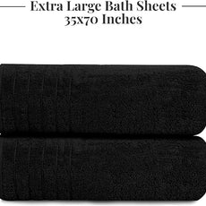 Tens Towels Pack of 2 Extra Large Bath Sheets 35 x 70 Inches, 100% Cotton, Larger & Lighter Weight, Quicker to Dry, Super Soft & Absorbent, Oversized Bath Towels, Black