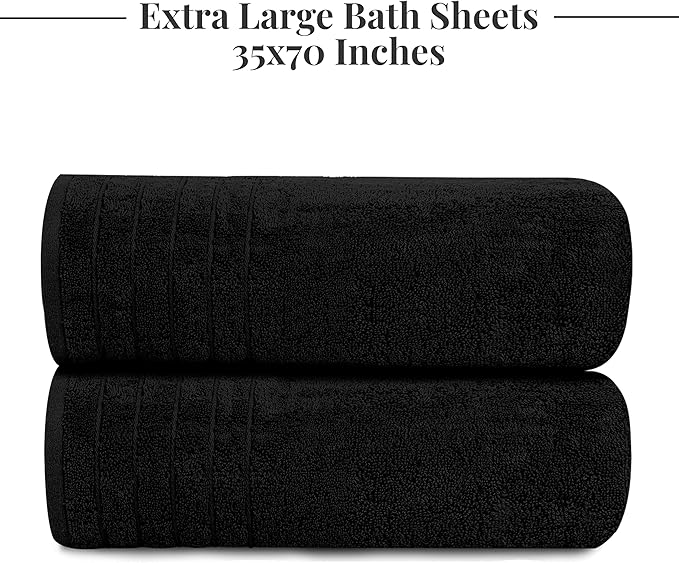 Tens Towels Pack of 2 Extra Large Bath Sheets 35 x 70 Inches, 100% Cotton, Larger & Lighter Weight, Quicker to Dry, Super Soft & Absorbent, Oversized Bath Towels, Black