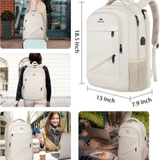 MATEIN Laptop Backpack Women Large Capacity, Travel Backpack TSA Approved with Luggage Strap & USB Port, Water Resistant Teacher College Bookbag Fits 17 Inch Computer, Stylish Beige Work Daypack