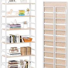 4NM No Assembly 6 Tiers Folding Bookshelf Storage Shelves Vintage Bookcase Standing Racks Study Organizer Home Office (Natural White)