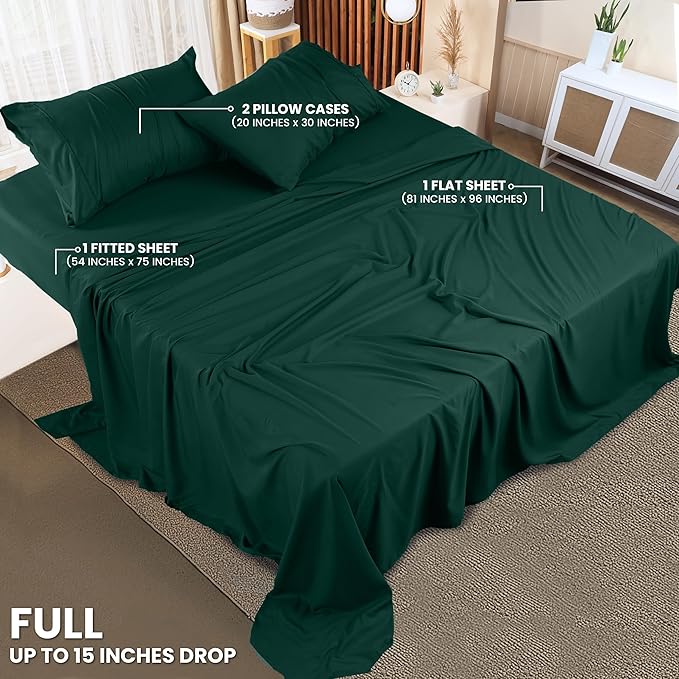 Utopia Bedding Full Bed Sheets Set - 4 Piece Bedding - Brushed Microfiber - Shrinkage and Fade Resistant - Easy Care (Emerald Green)