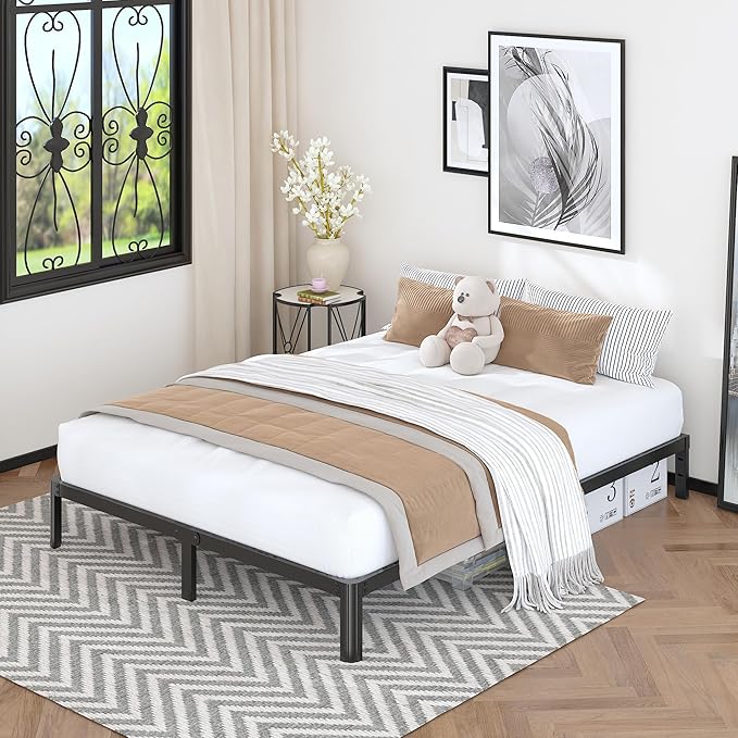 10 Inch King Bed Frame with Rounded Corner Legs, 2000 LBS Heavy Duty Metal King Size Platform Bed Frame No Box Spring Needed, Noise Free, Easy Assembly, Black