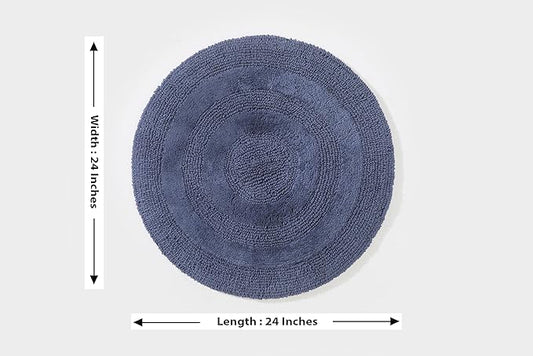 100% Organic Cotton Round Bathroom Rug, Luxury Ultra Soft & Water Absorbent Bath Mat | Premium Tufted Reversible Bath Rug | Perfect for Tub & Shower, Toilet Floor Door Mat (24"x24", Navy Blue)