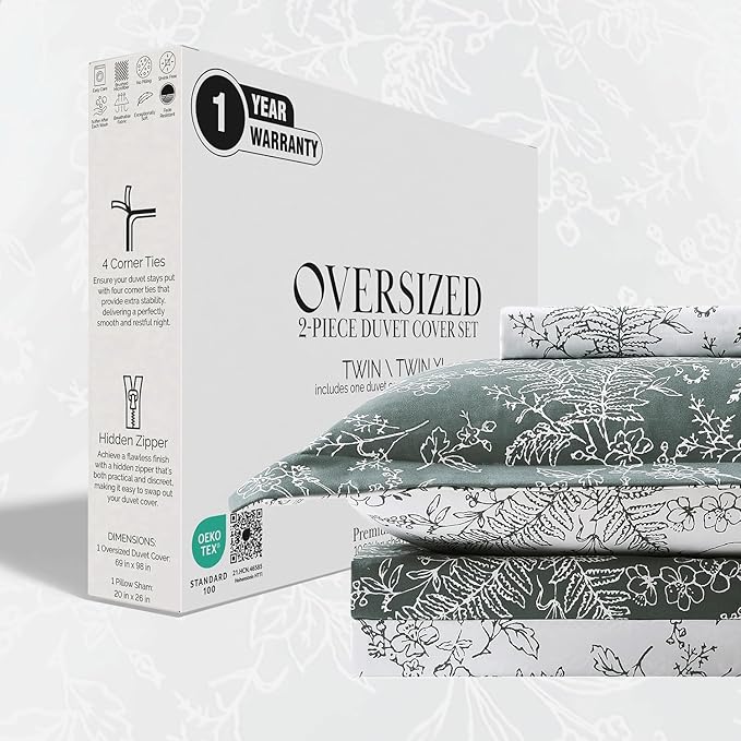 SouthShore FINE LINENS Winter Brush Collection - Premium Quality, Soft, Wrinkle, Fade, & Stain Resistant, Easy Care, Oversized Duvet Cover Set, Twin / Twin XL, Teal