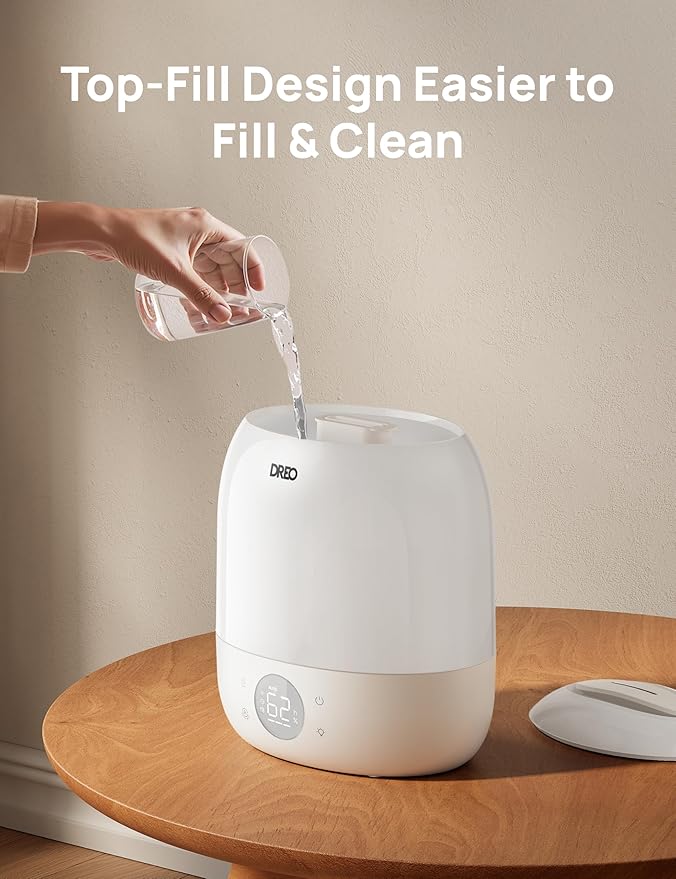 DREO Humidifier 409S, Humidifiers for Bedroom Baby, Ultra Quiet 28dB & 3L Top Fill Cool Mist Humidifier for Nursery, Smart Air humidifier for Plants, 1500+ RGB Night Light & Sleep Routine Trainer