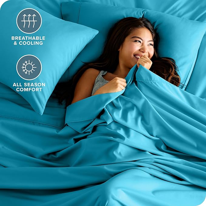 Bare Home Split King Sheet Set - 1800 Ultra-Soft Microfiber Bed Sheets - Double Brushed - Deep Pockets - Easy Fit - 5 Piece Set - Bed Sheets & Pillowcases (Split King, Aqua) BareHome