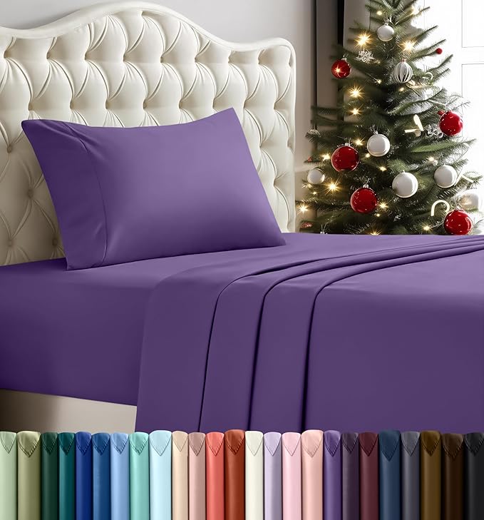 Utopia Bedding Twin Sheet Set – 3 Piece Bed Sheets for Twin Size Bed, Soft and Breathable Microfiber, Includes 1 Fitted Sheet, 1 Flat Sheet and 1 Pillowcase (Egg Plant)