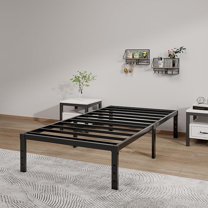 Metal Bed Frame Twin Size - 14 Inch Heavy-Duty Twin Platform Bed Frame No Box Spring Needed, Easy Assembly, Noise-Free, Sturdy Mattress Foundation, Underbed Storage Space