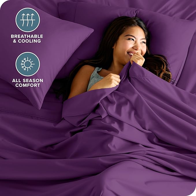 Bare Home Split King Sheet Set - 1800 Ultra-Soft Microfiber Bed Sheets - Double Brushed - Deep Pockets - Easy Fit - 5 Piece Set - Bed Sheets & Pillowcases (Split King, Plum) BareHome