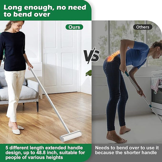 9.5'' Large Lint Roller for Pet Hair with 6 Extendable Handle and Dust-Proof Cover * 5 Refills 300 Sheets, Long Handle Lightweight Extra Sticky Heavy Duty Mop for Cleaning Carpet Floor