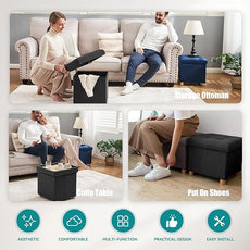 BRIAN & DANY Ottoman with Storage, Small Storage Ottoman for Dorm, Linen Folding Ottoman Foot Stool with Legs for Living Room and Bedroom, 15