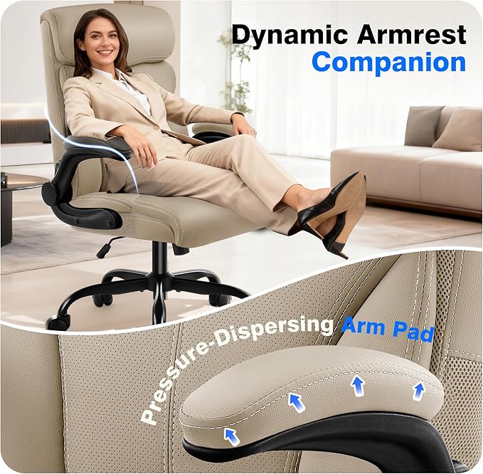 Office Chair - Executive High Back Breathable Comfy Desk Chair with Lumbar Support - Ergonomic Leather Rolling Swivel Computer Chair with Rock Function for Working Studying Gaming Relaxing