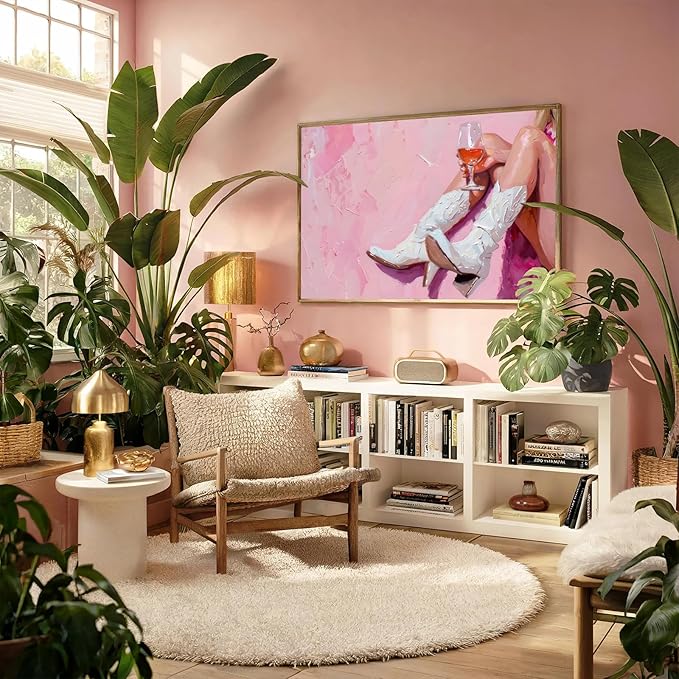 Cowgirl Boots Wall Art Coastal Cowgirl Room Decor Aesthetic Cowboy Boots with Wine Glass Poster Modern Pink Wall Decor Art Print Poster Pink Cowgirl Wall Art for Western Aesthetic UNFRAMED 16 X 24 in
