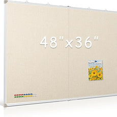 DOLLAR BOSS Foldable Linen Board, 48 x 36 Inch Corkboard, Large Bulletin Board, Portable Double Sided Aluminum Frame Wall Mounted Pin Board for Office School Dorm Supplies with 20 Push Pins, White