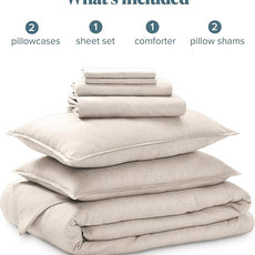 Bare Home Bed-in-A-Bag 7 Piece Comforter & Sheet Set - Full - Goose Down Alternative - Ultra-Soft 1800 Premium - Bed Set - Cationic (Full, Heathered Pebble)