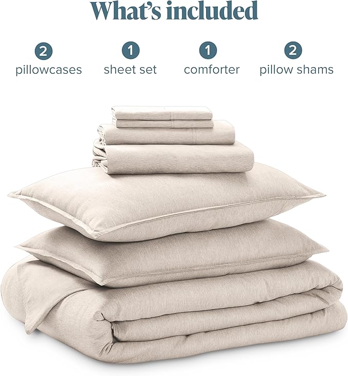 Bare Home Bed-in-A-Bag 7 Piece Comforter & Sheet Set - Full - Goose Down Alternative - Ultra-Soft 1800 Premium - Bed Set - Cationic (Full, Heathered Pebble)