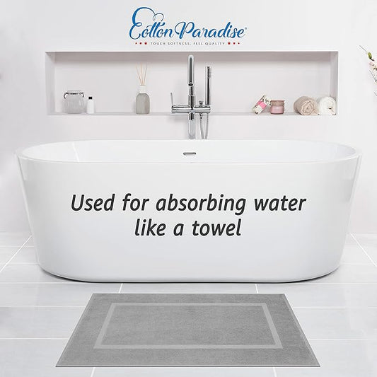 Cotton Paradise 100% Cotton Bath Mats for Bathroom Floor Set of 2 Pack, 20x34 Soft Absorbent Washable Quick Dry Tub Bathmat, Light Gray Towel Bath Mat