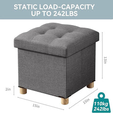 BRIAN & DANY Ottoman with Storage, Small Storage Ottoman for Dorm, Linen Folding Ottoman Foot Stool with Legs for Living Room and Bedroom, 15