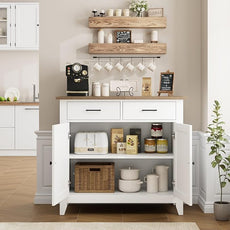 HORSTORS Kitchen Storage Cabinet, Modern Farmhouse Buffet Cabinet with Storage, Coffee Bar with 2 Drawers and 2 Doors, Floor Sideboard Buffet for Living Room, Dining Room, Bathroom, Ivory White
