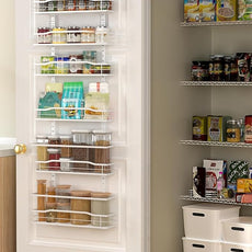 Moforoco White 6-Tier Over Door Pantry Organizer, Pantry Organization Storage, Door Metal Hanging Spice Rack Basket Shelves, Home Kitchen Apartment Essentials, Laundry Room Bathroom Organization