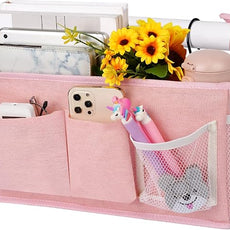 Loghot Bedside Caddy/Bedside Storage Bag Hanging Organizer for Bunk and Hospital Beds,Dorm Rooms Bed Rails,Can be Placed Glasses,Books,Mobile Phones,Keys (New Pink-1)