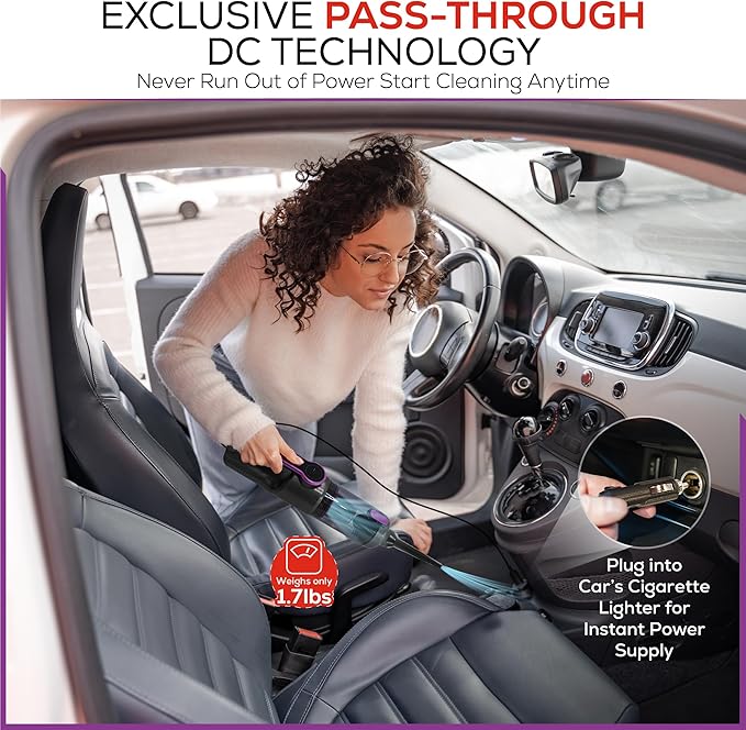 HyperVac 2-in-1 Handheld Portable Car Vacuum Cleaner & Blower, 18500Pa Suction, Corded/Cordless Air Duster with LED Light, Flexible Hoses, USB-C Fast Charge – Ideal for Home, Office & Pets(2025 Model)