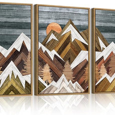 BINCUE Rustic Mountain Canvas Wall Picture Framed Wall Art for Office Living Room Bedroom 16x24 Inches Set of 3
